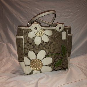 Coach Tan and White Fabric Logo Bag with Matching Wallet